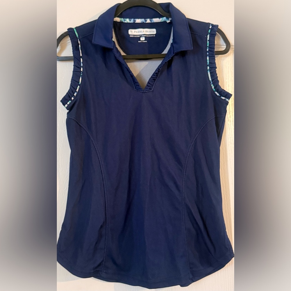 Pebble Beach Navy Polo Tank Top with Trim